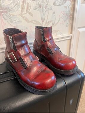 Harley-Davidson Women's Red Leather Ankle Boots with Buckle & Zippers
